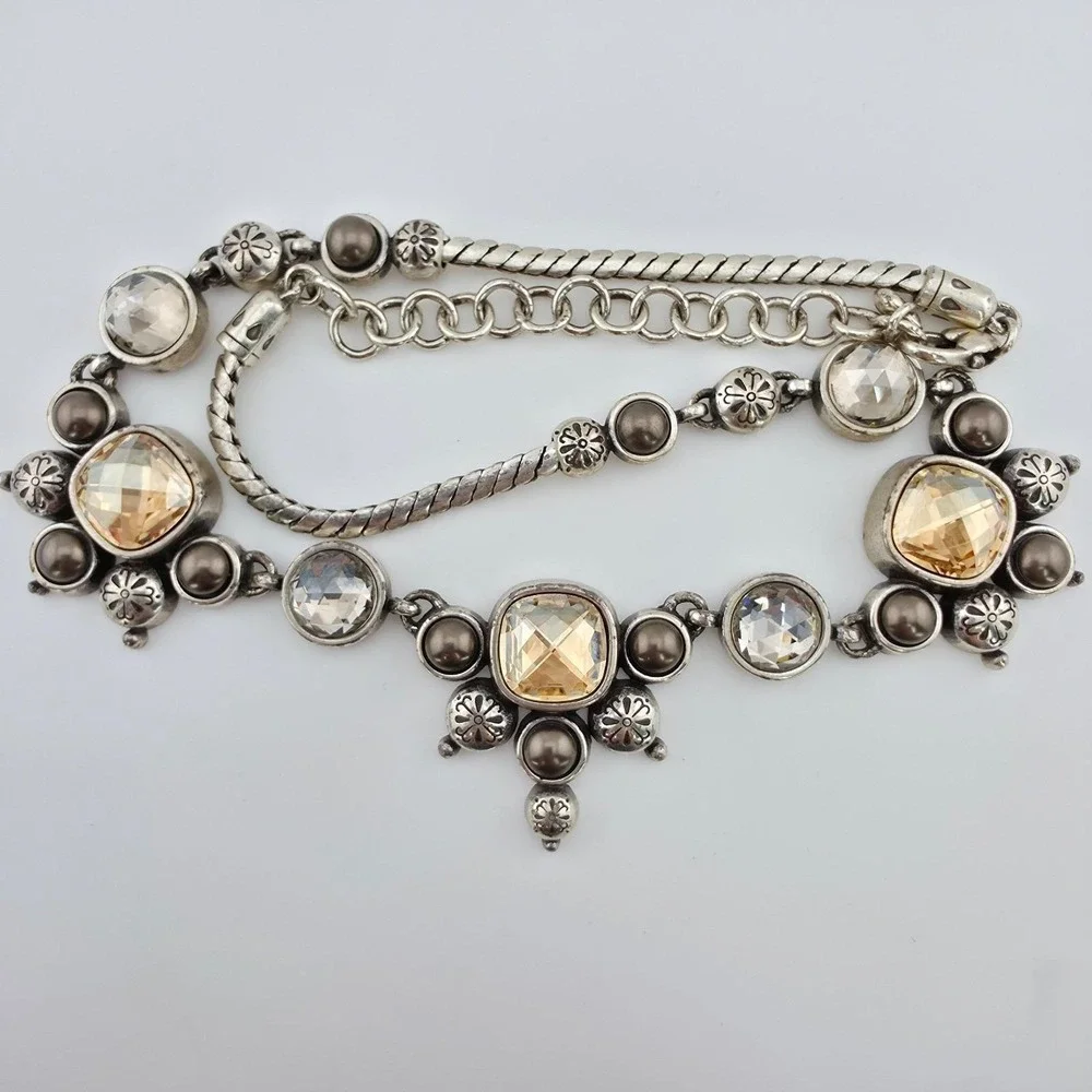BRIGHTON 'Selene Neutral' Necklace SWAROVSKI Crystal Faux Pearl Silver Plate 18" - Picture 3 of 10